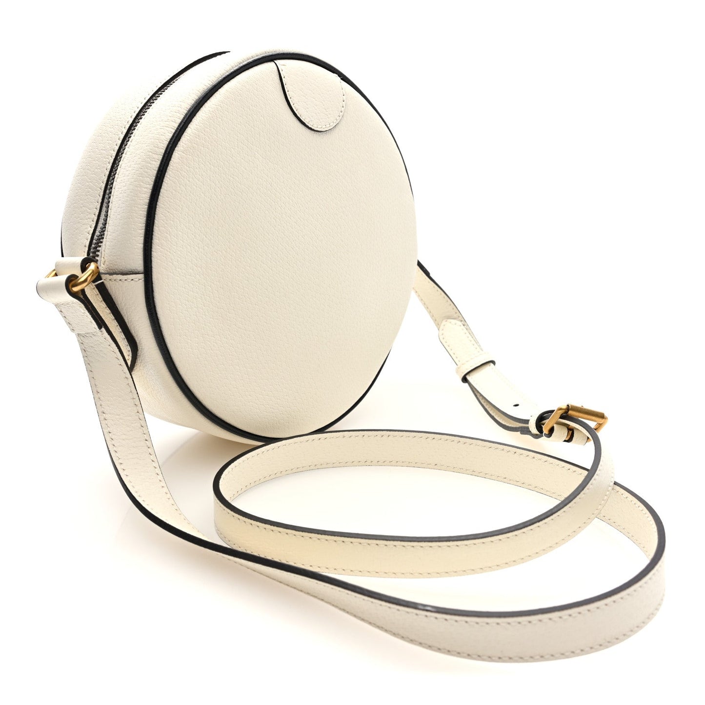 X ADIDAS Textured Dollar Calfskin Web Trefoil Logo Small Ophidia Round Shoulder Bag Off White Black