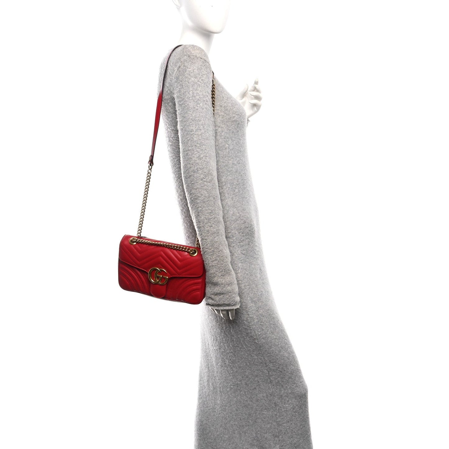 Calfskin Matelasse Small GG Marmont Shoulder Bag Hibiscus Red
