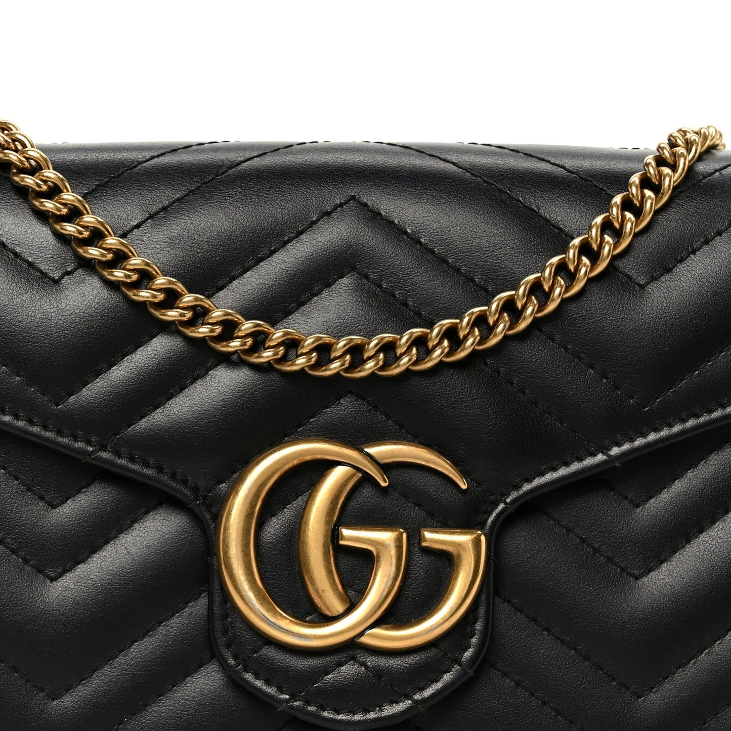 Calfskin Matelasse GG Marmont Chain Wallet Black