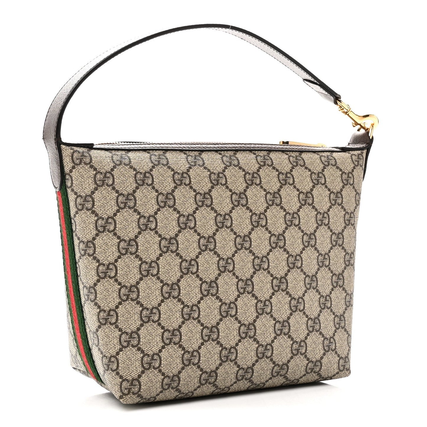 GG Supreme Monogram Textured Calfskin Web Super Mini Ophidia Shoulder Bag Beige Ebony New Acero