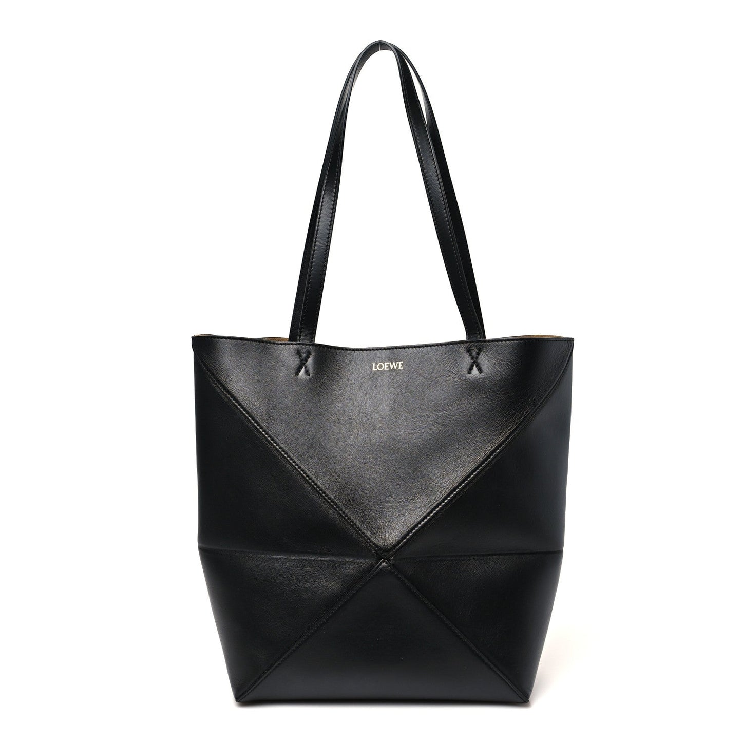 Shiny Calfskin Medium Puzzle Fold Tote Black