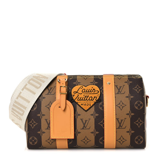 X NIGO Reverse Monogram Stripes City Keepall Bandouliere Brown