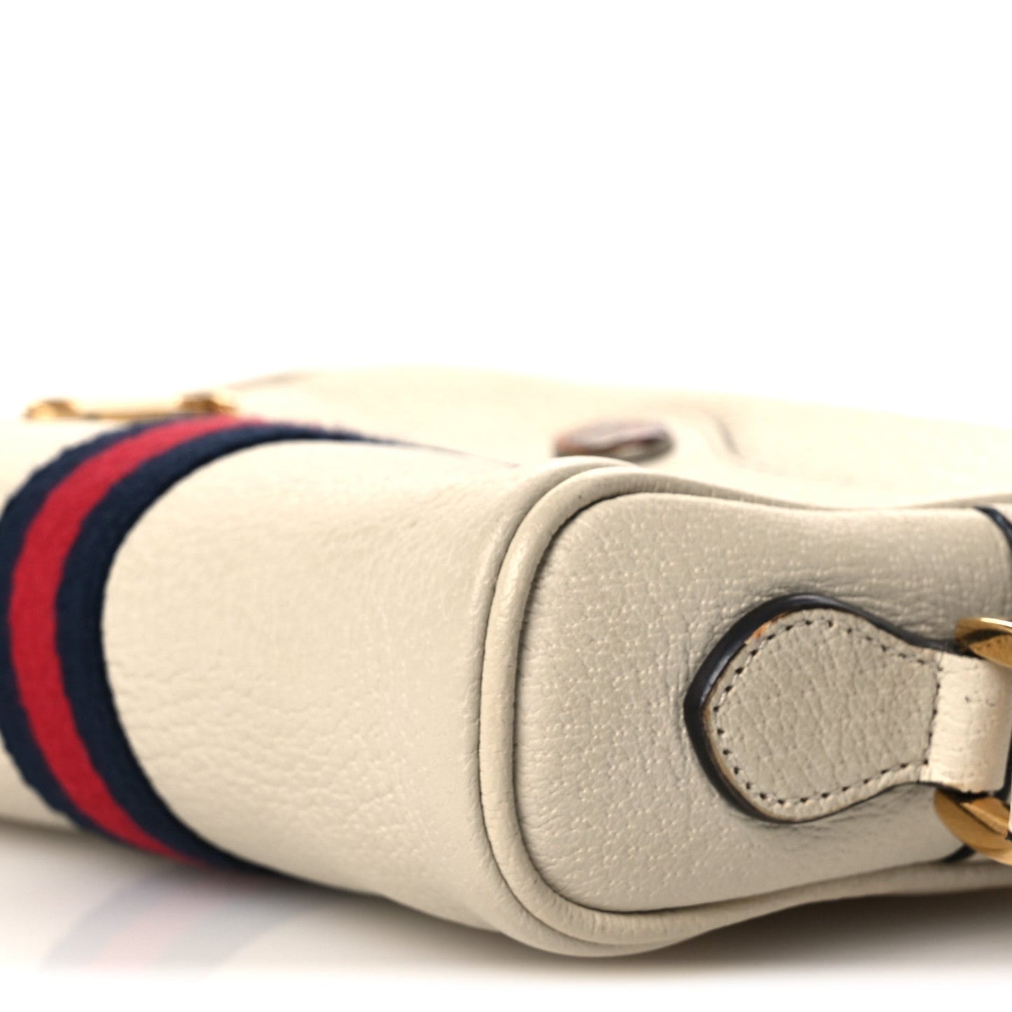 Textured Dollar Calfskin Web Mini Ophidia Shoulder Bag Mystic White