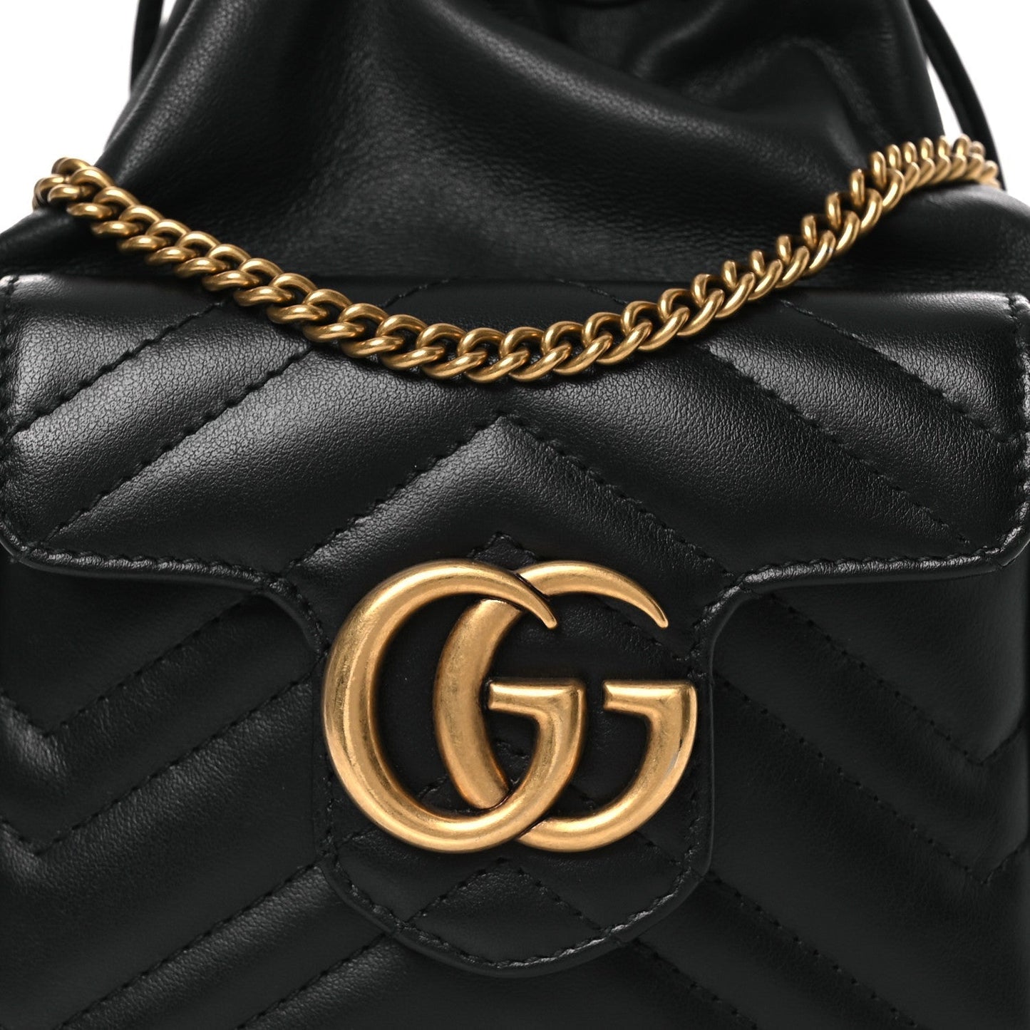 Calfskin Matelasse Front Pocket Mini GG Marmont Bucket Bag Black