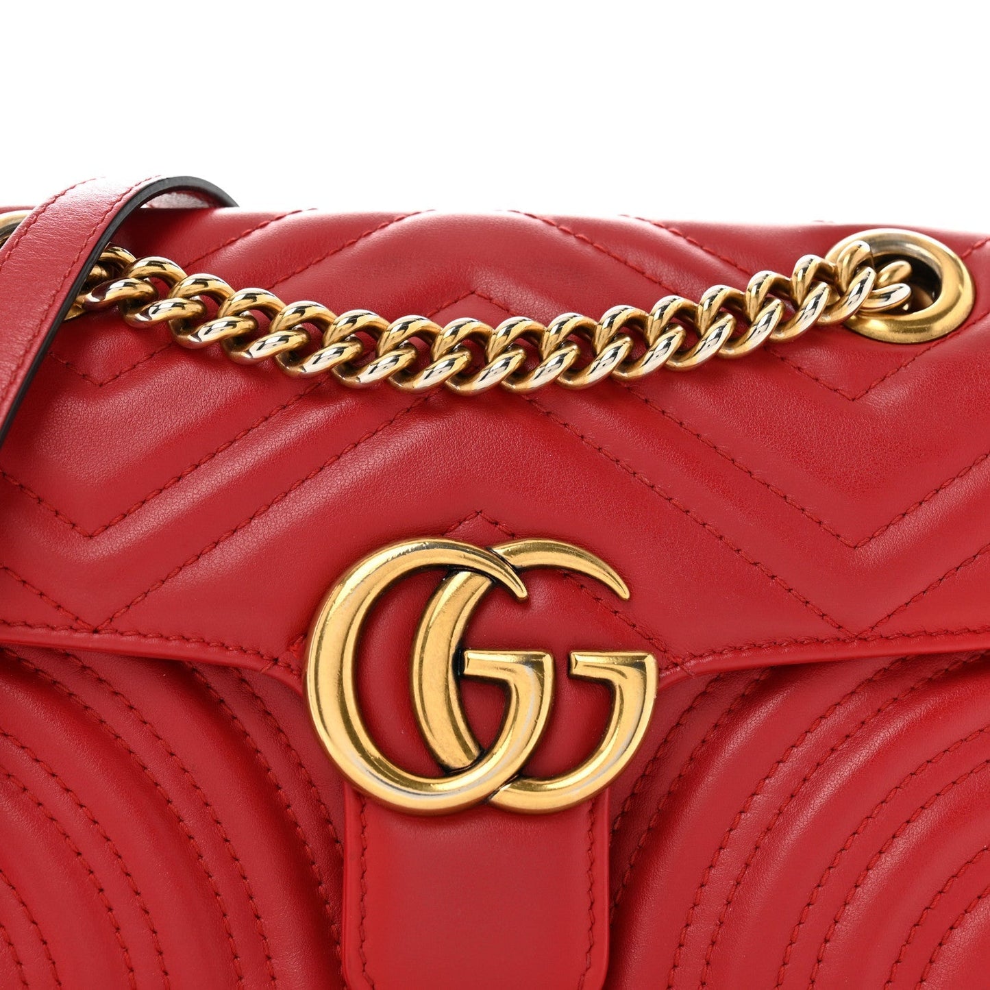 Calfskin Matelasse Mini GG Marmont Shoulder Bag Hibiscus Red
