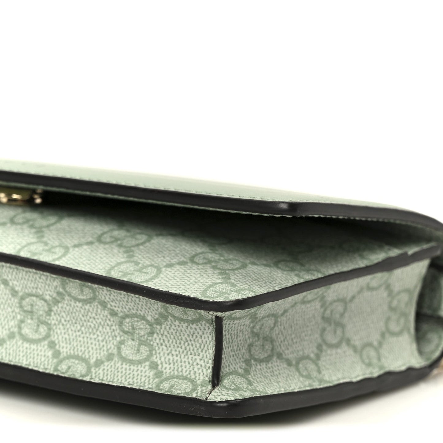GG Supreme Monogram Textured Calfskin Emblem Wallet On Chain Sage Green