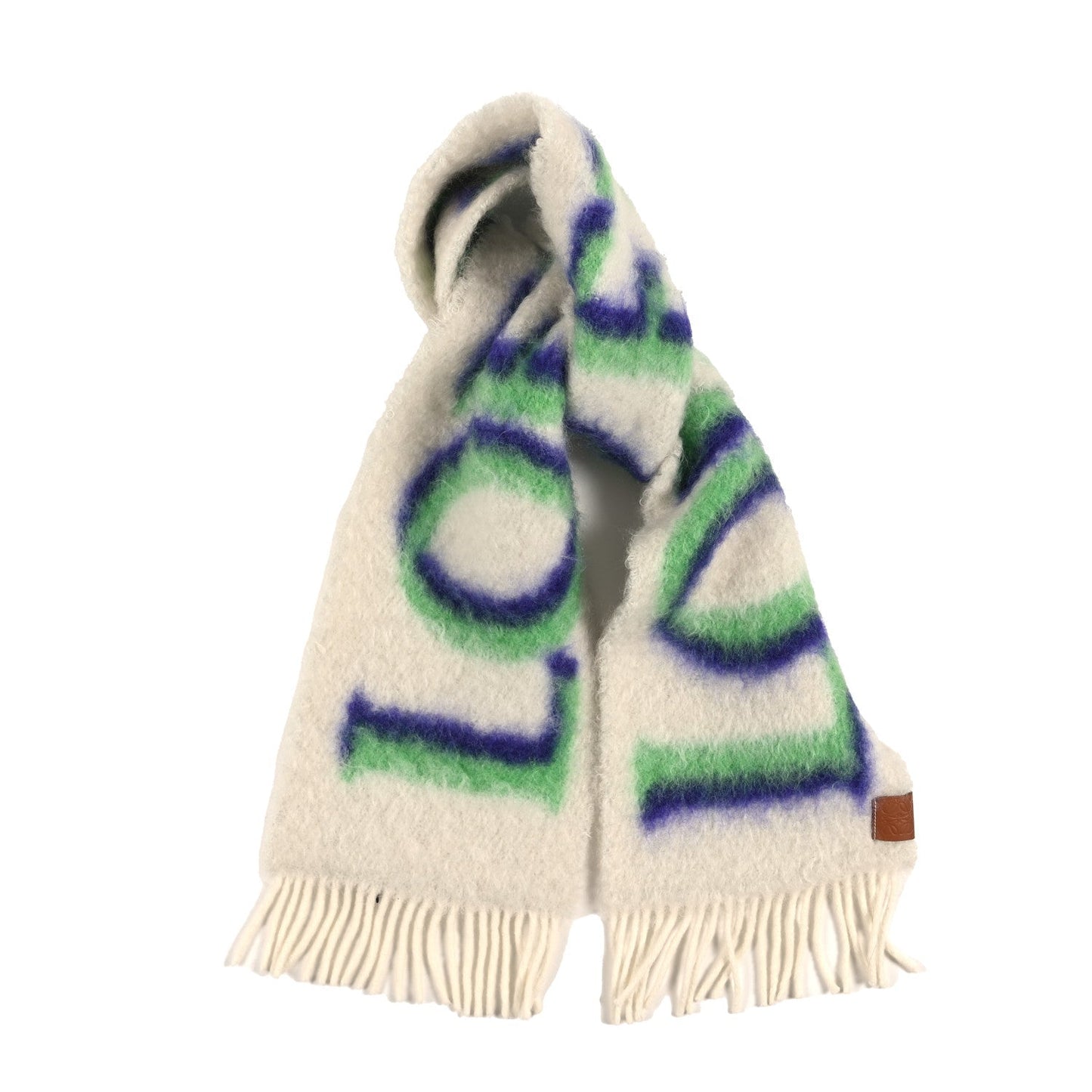 Mohair Wool Logo Scarf White Multicolor