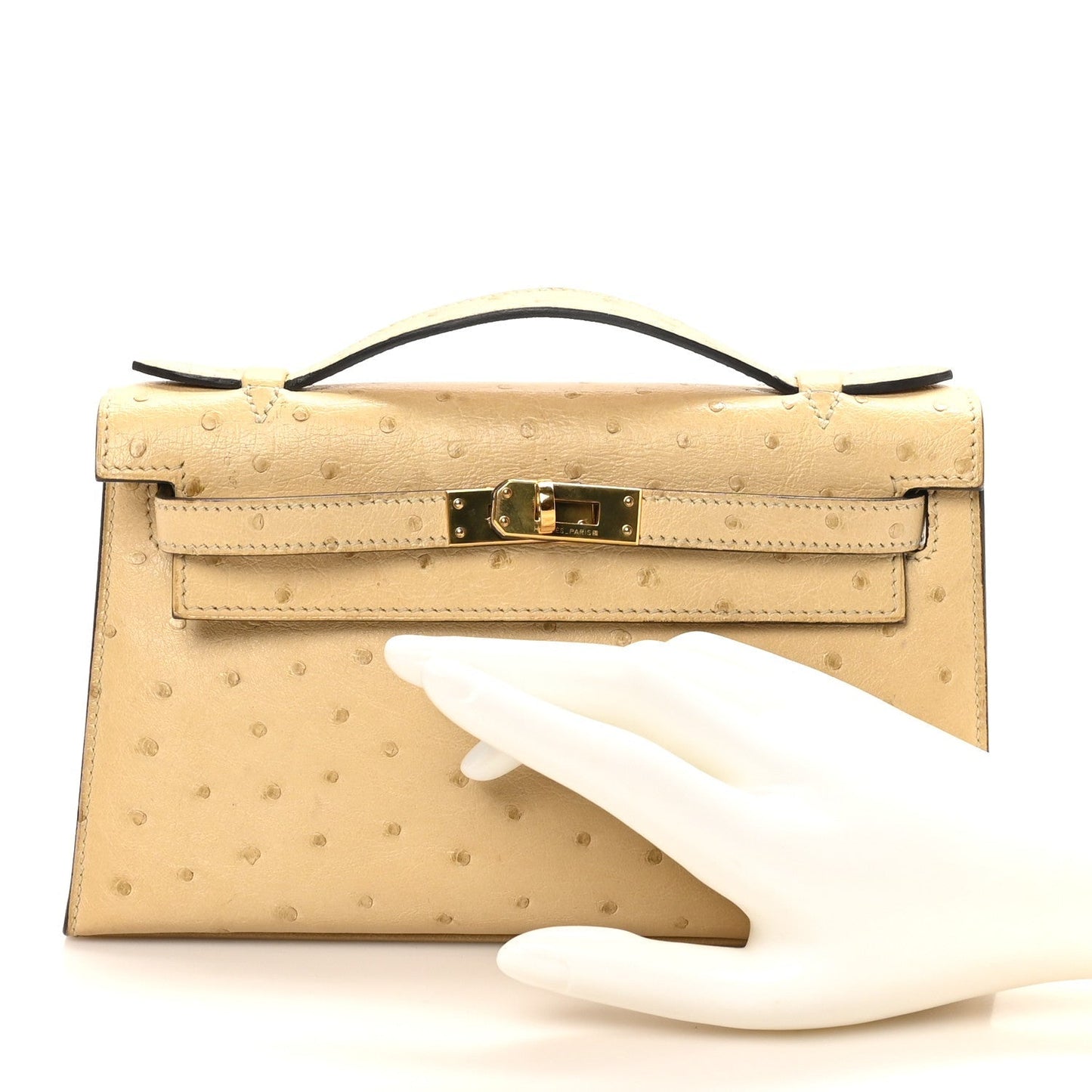 Ostrich Kelly Pochette Clutch Parchemin