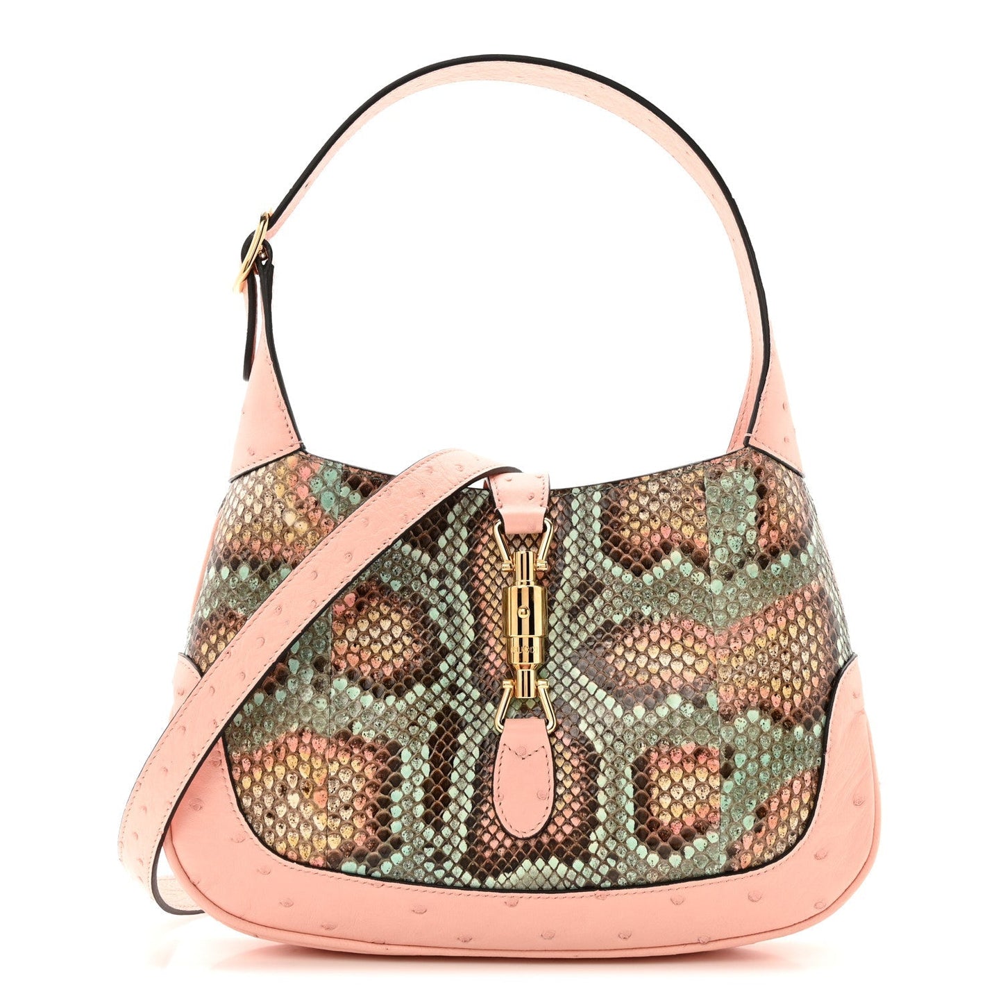 Snakeskin Ostrich Calfskin Small Jackie 1961 Hobo Pink Multicolor