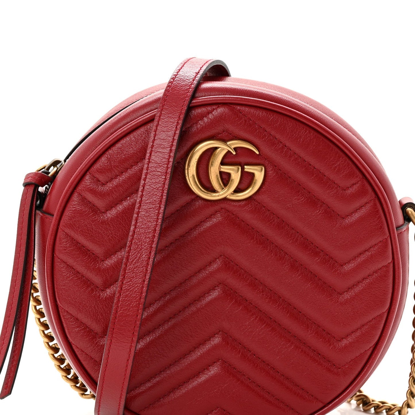 Glazed Calfskin Matelasse Heart Mini GG Marmont Round Shoulder Bag Romantic Cerise