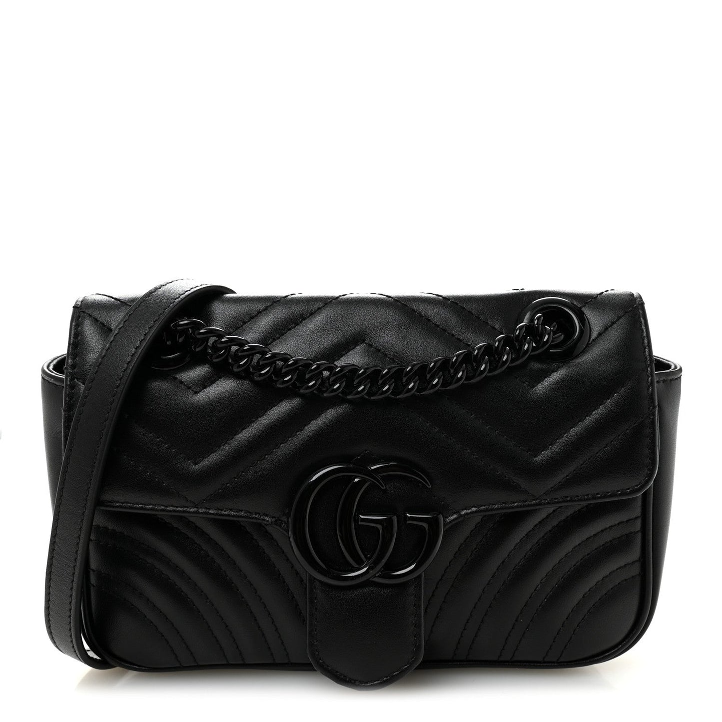 Calfskin Matelasse Monochrome Mini GG Marmont Shoulder Bag Black