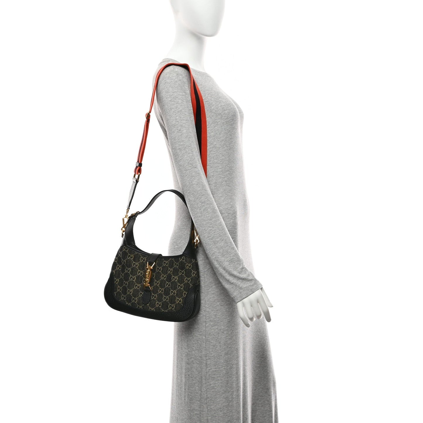 Jacquard Denim GG Monogram Small Jackie 1961 Hobo Black Ivory