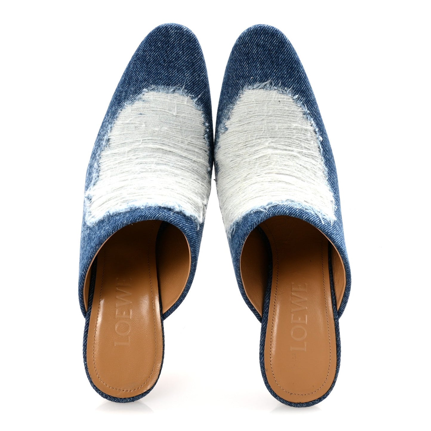 Ripped Denim 90 Mules Washed Denim
