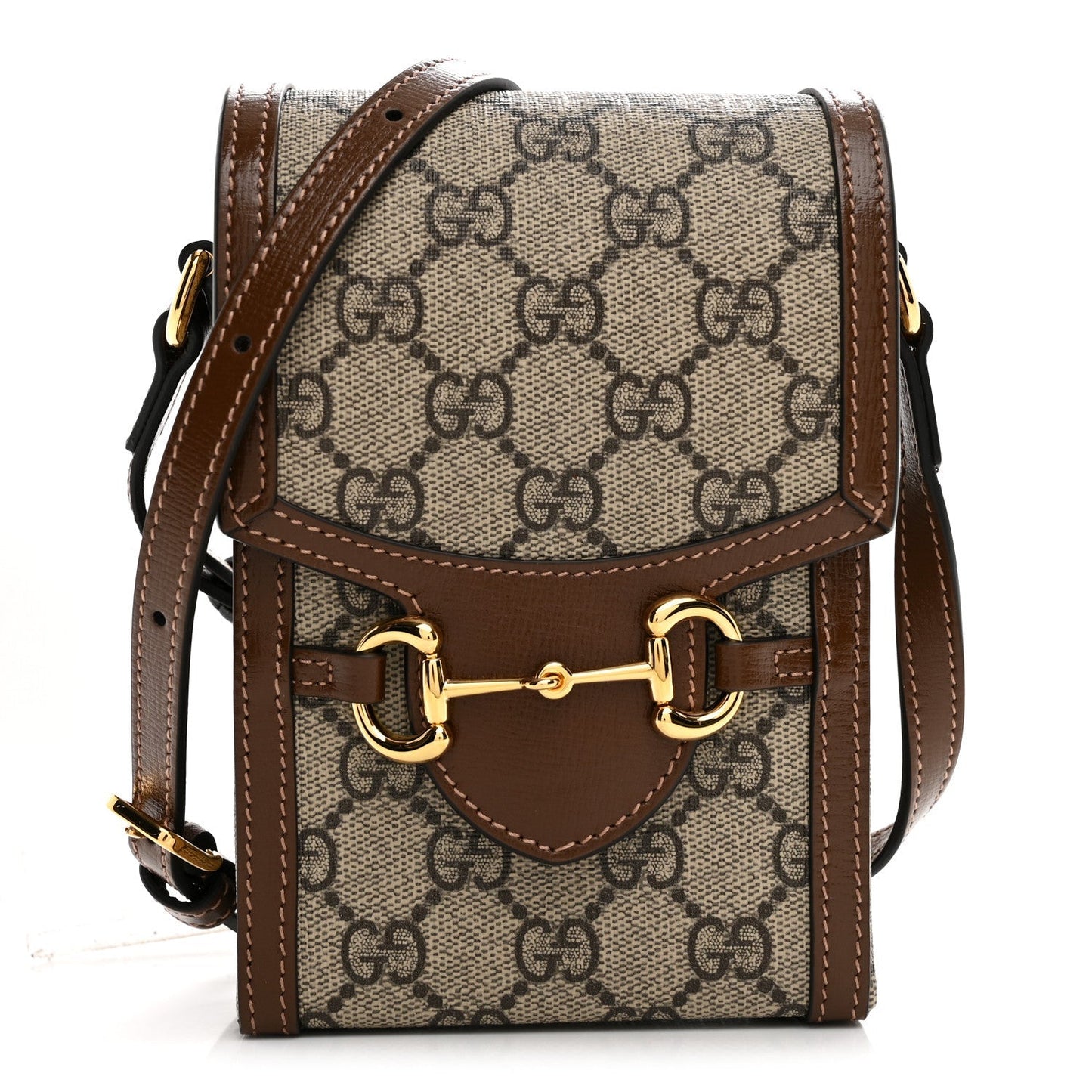 GG Supreme Monogram Mini Horsebit 1955 Crossbody Bag Beige Brown Sugar