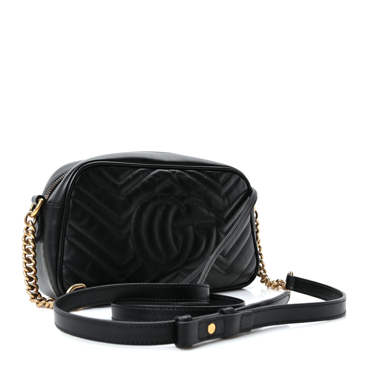 Calfskin Matelasse Small GG Marmont Chain Shoulder Bag Black