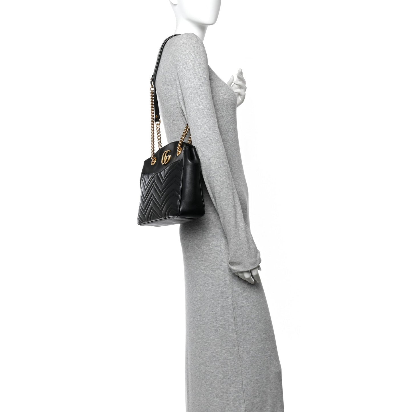 Calfskin Matelasse Medium GG Marmont Open Top Shoulder Bag Black