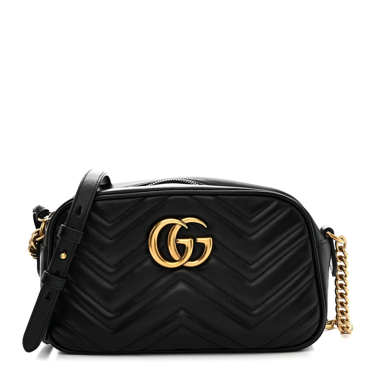 Calfskin Matelasse Small GG Marmont Chain Shoulder Bag Black