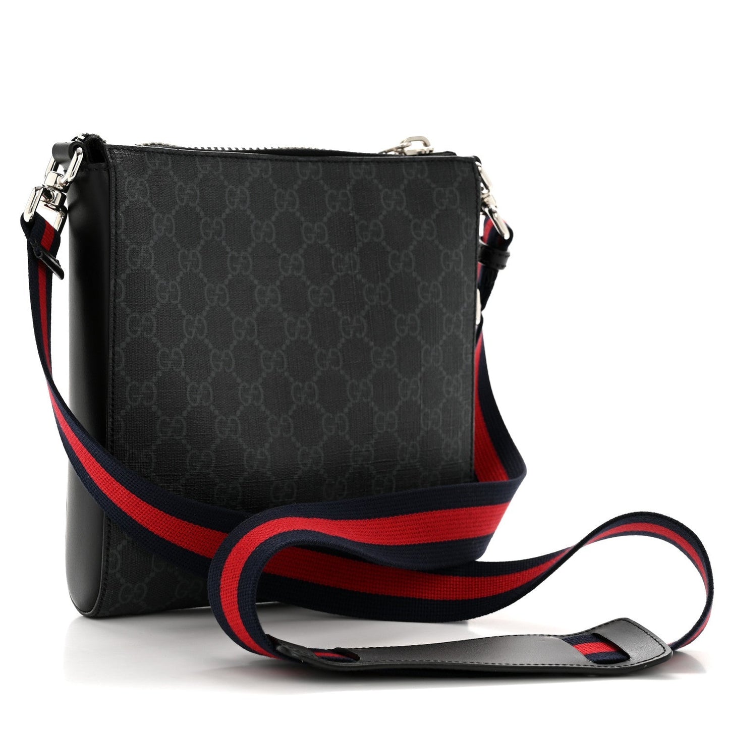 GG Supreme Monogram Web Small Flat Messenger Bag Black Grey