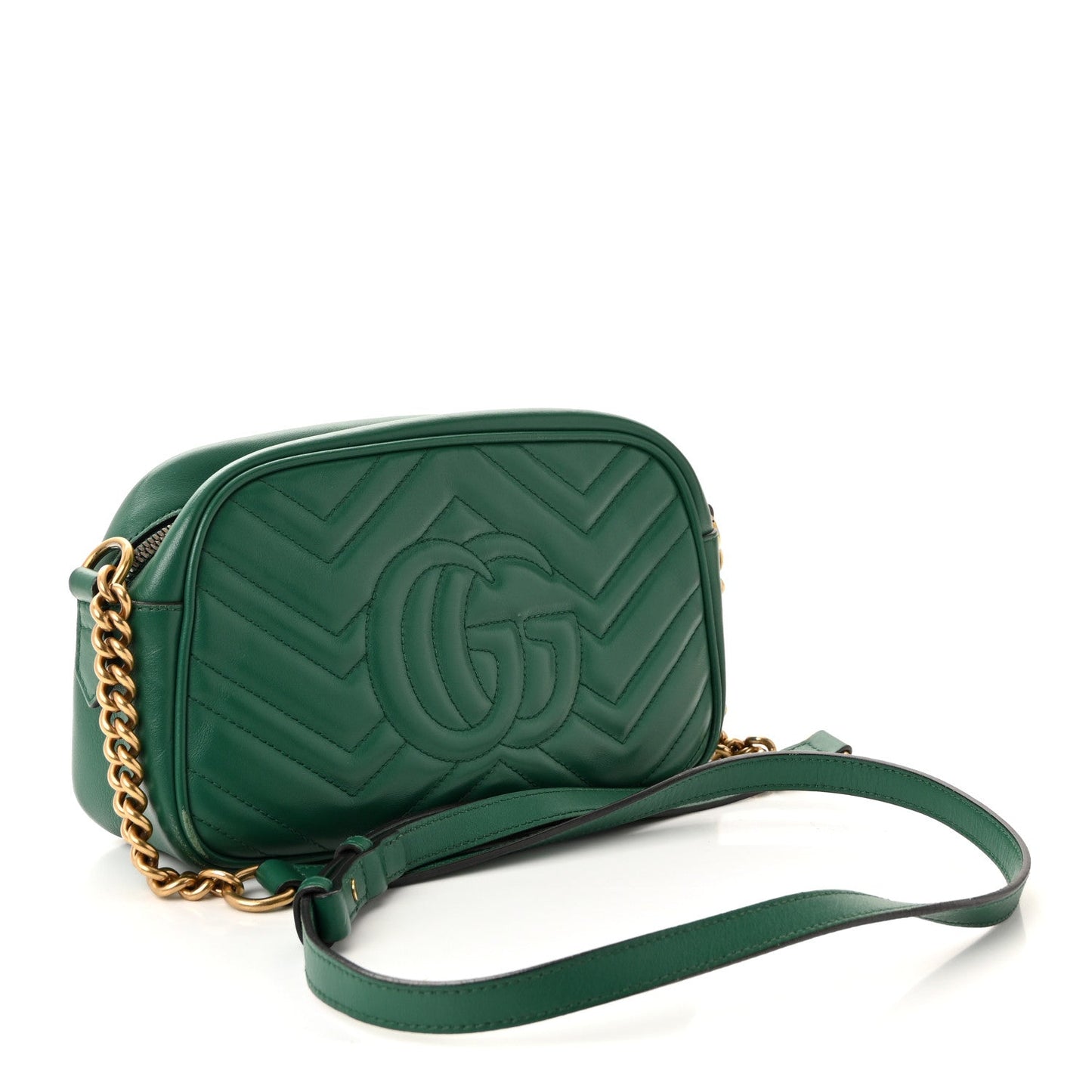 Calfskin Matelasse Small GG Marmont Chain Shoulder Bag Emerald Green