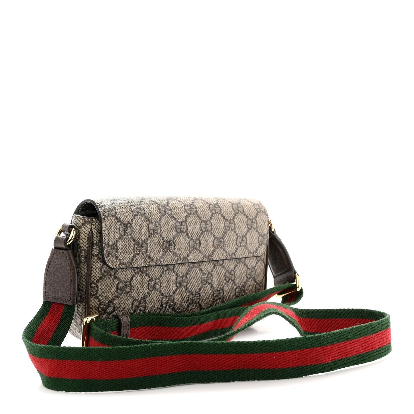 GG Supreme Monogram Textured Dollar Calfskin Web Mini Ophidia Envelope Shoulder Bag Beige Ebony