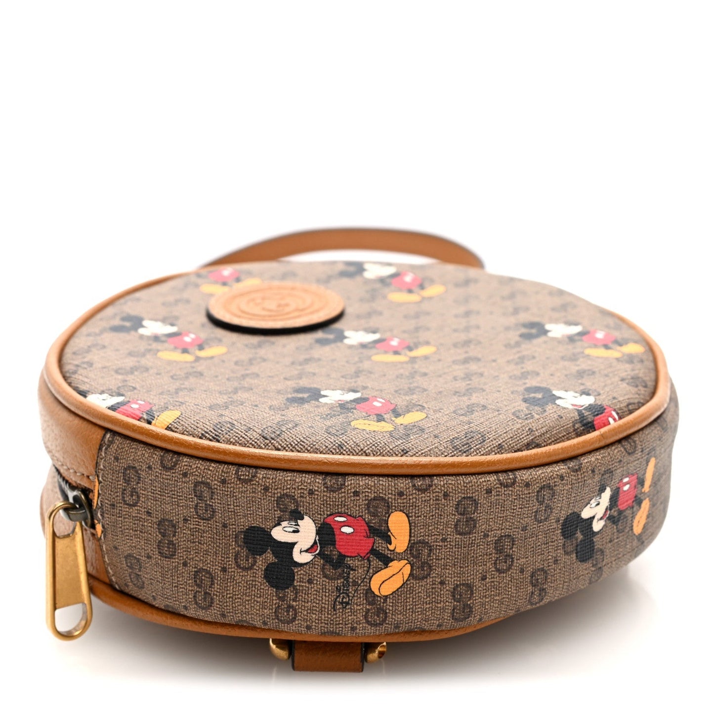 X DISNEY Mini Vintage GG Supreme Monogram Mickey Mouse Round Backpack Beige Vintage Sun Oil