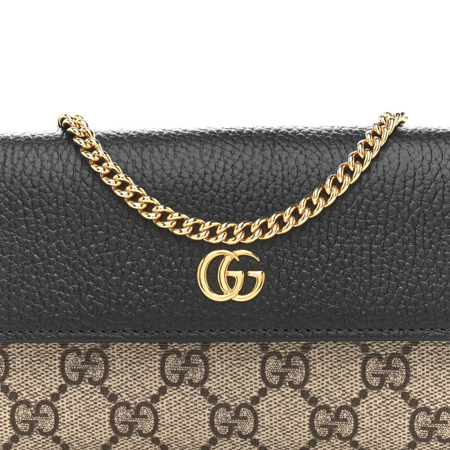 Dollar Calfskin GG Supreme Monogram Petite GG Marmont Wallet Chain Bag Black Beige Ebony