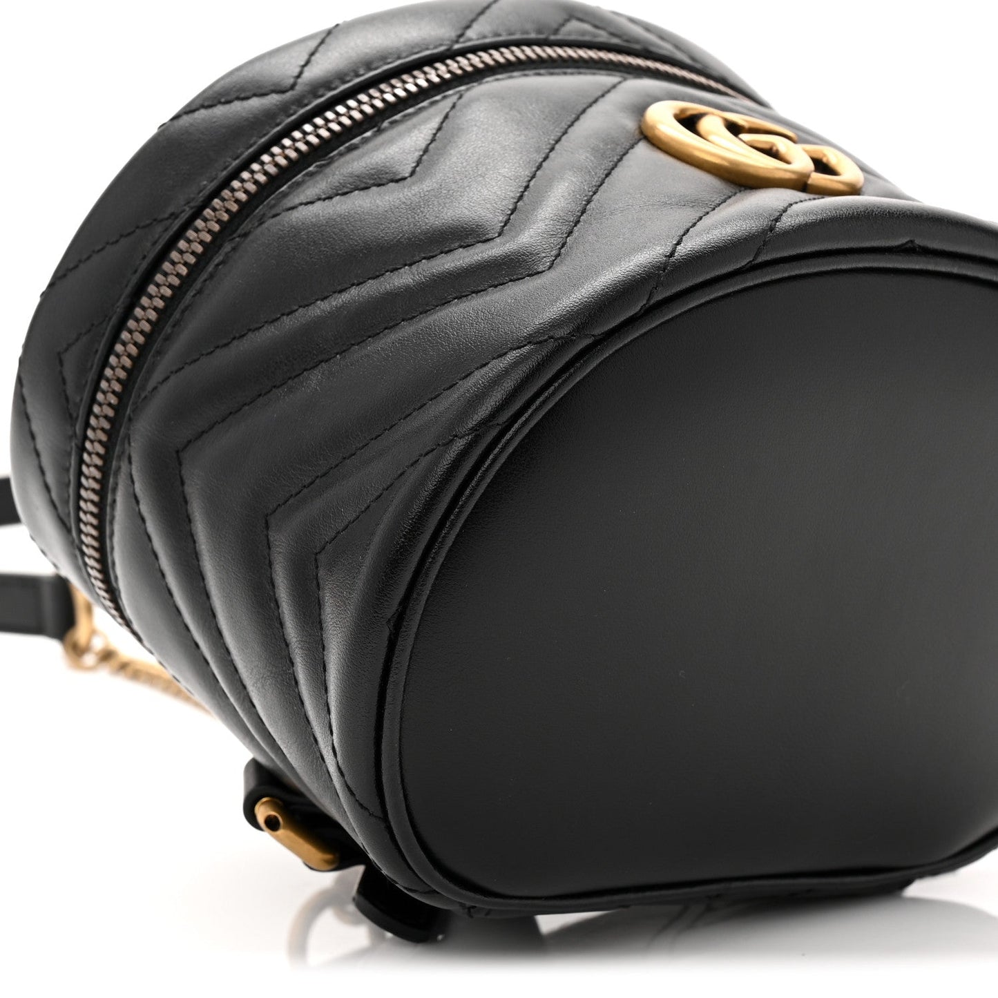 Calfskin Matelasse Chevron Mini GG Marmont Top Handle Bag Black