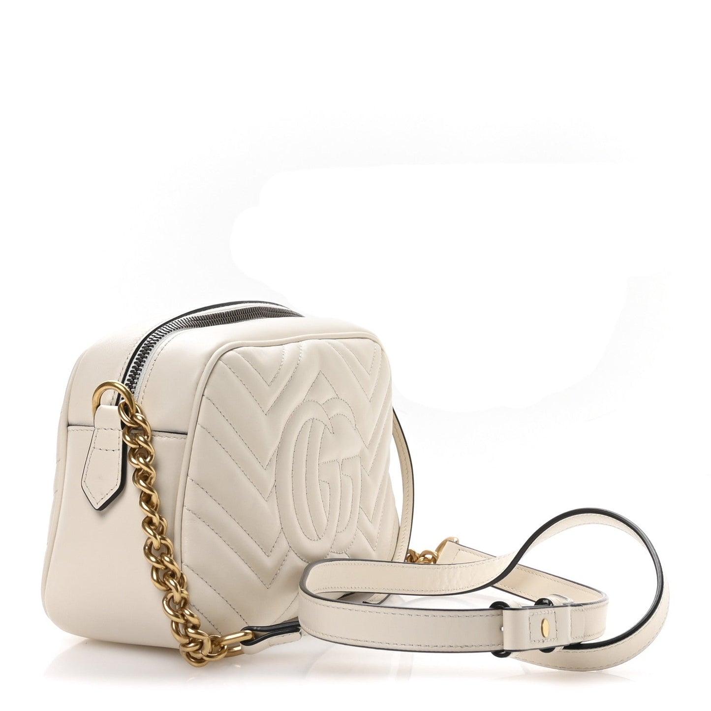 Calfskin Matelasse Small GG Marmont Chain Shoulder Bag White
