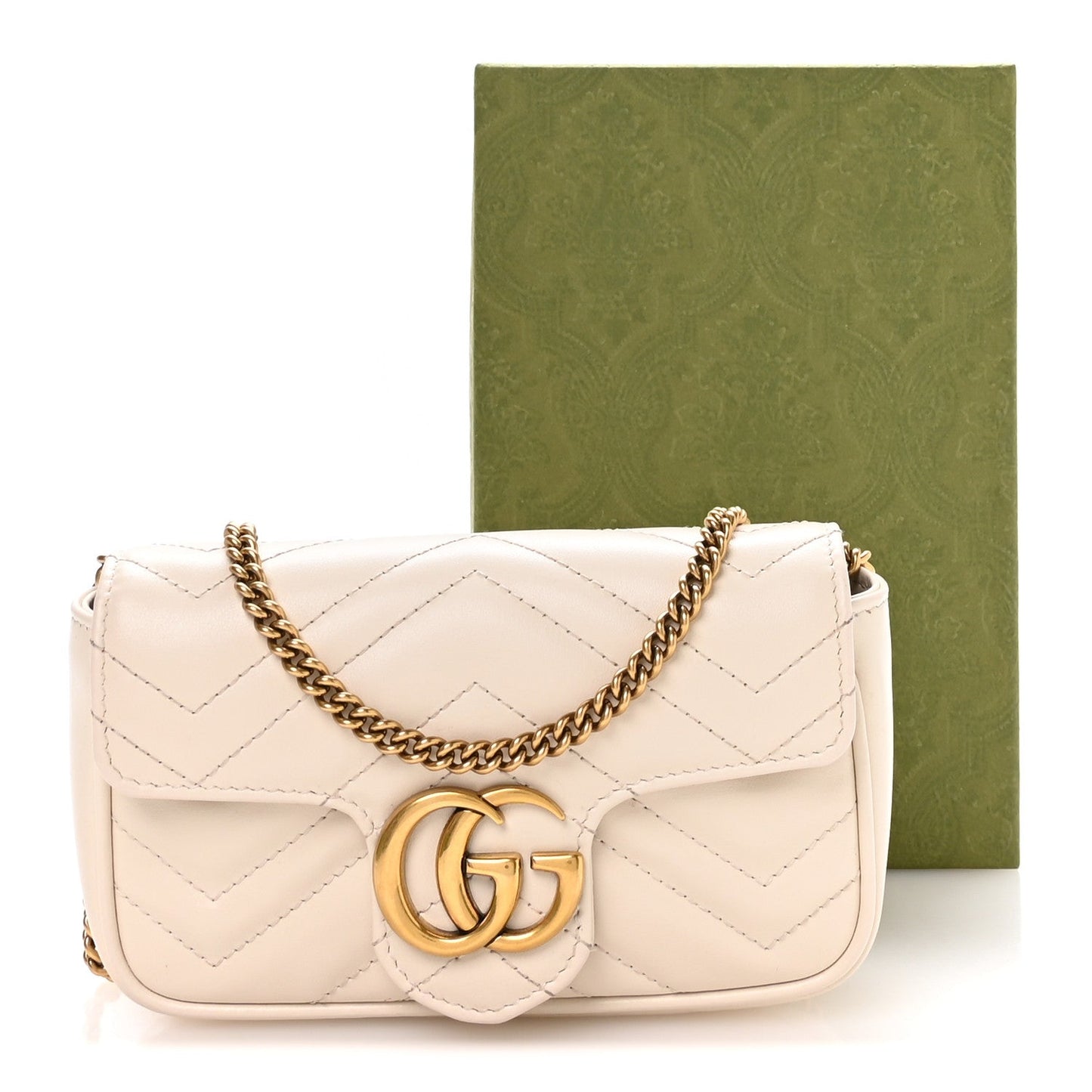 Calfskin Matelasse Super Mini GG Marmont Shoulder Bag White