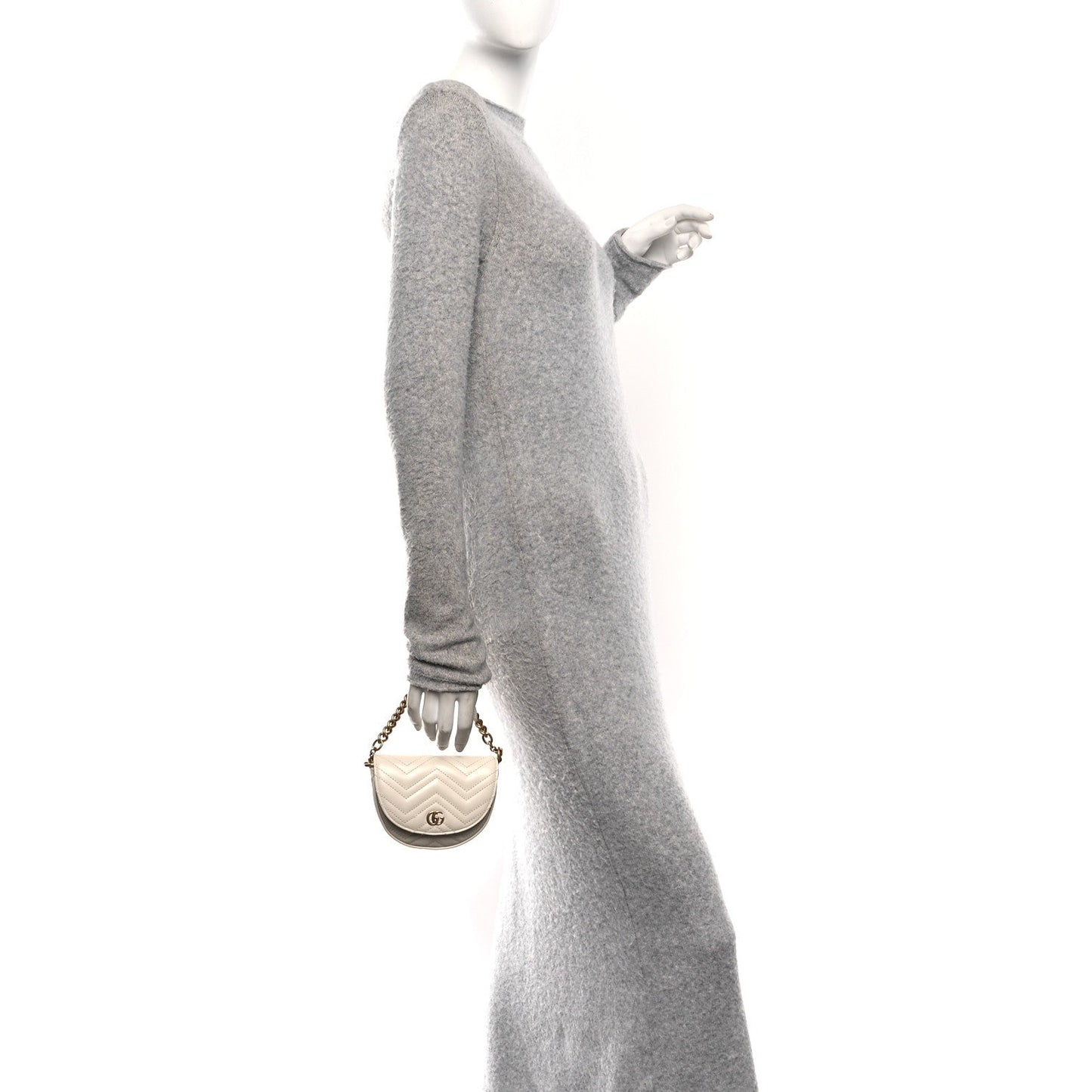 Calfskin Matelasse Mini GG Marmont Chain Belt Bag Mystic White