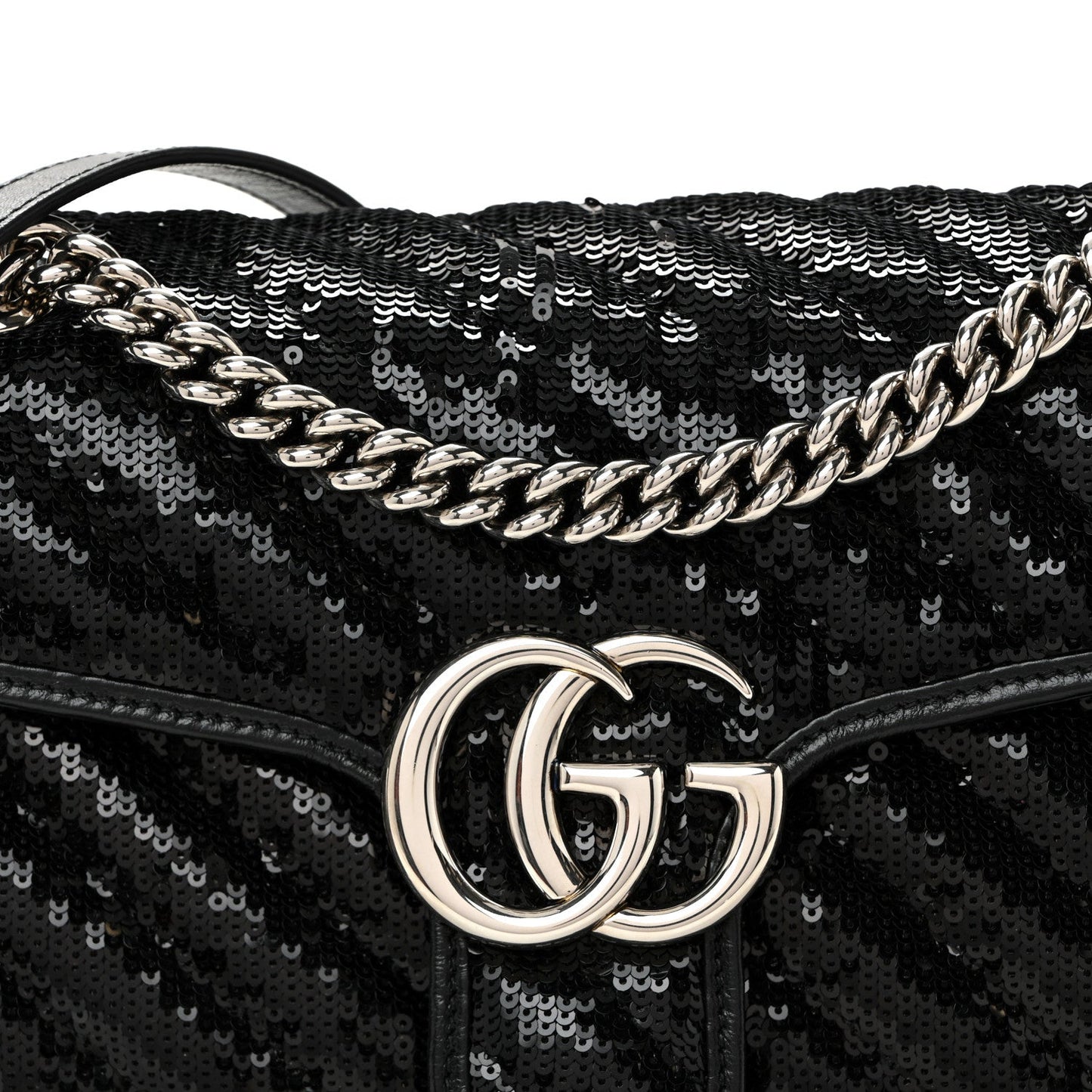 Sequin Matelasse Small GG Marmont Shoulder Bag Black