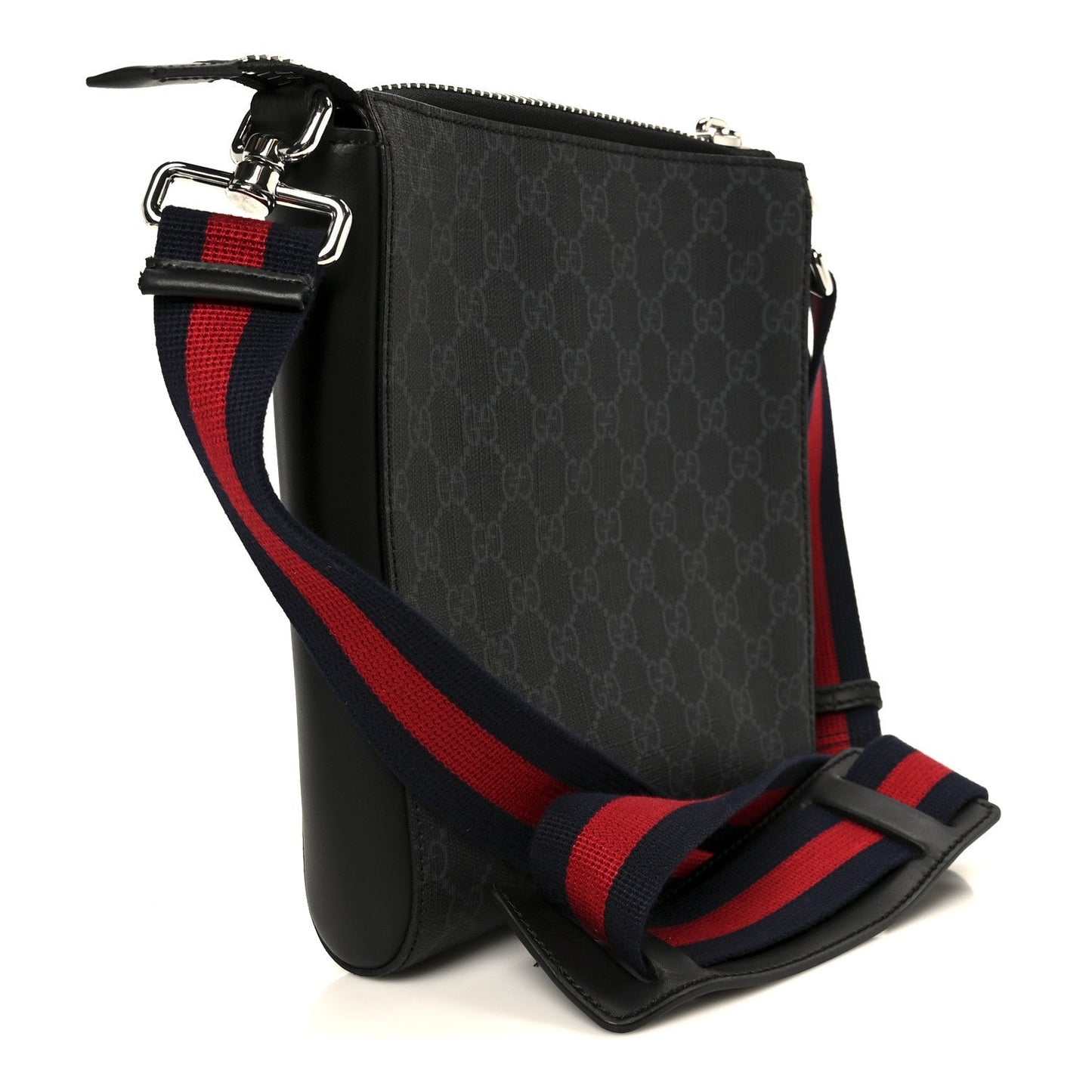GG Supreme Monogram Web Small Flat Messenger Bag Black Grey
