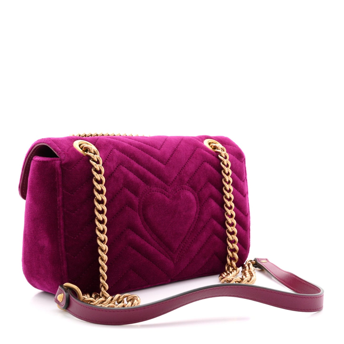 Velvet Matelasse Small GG Marmont Shoulder Bag Fuchsia Violet Cyclamen