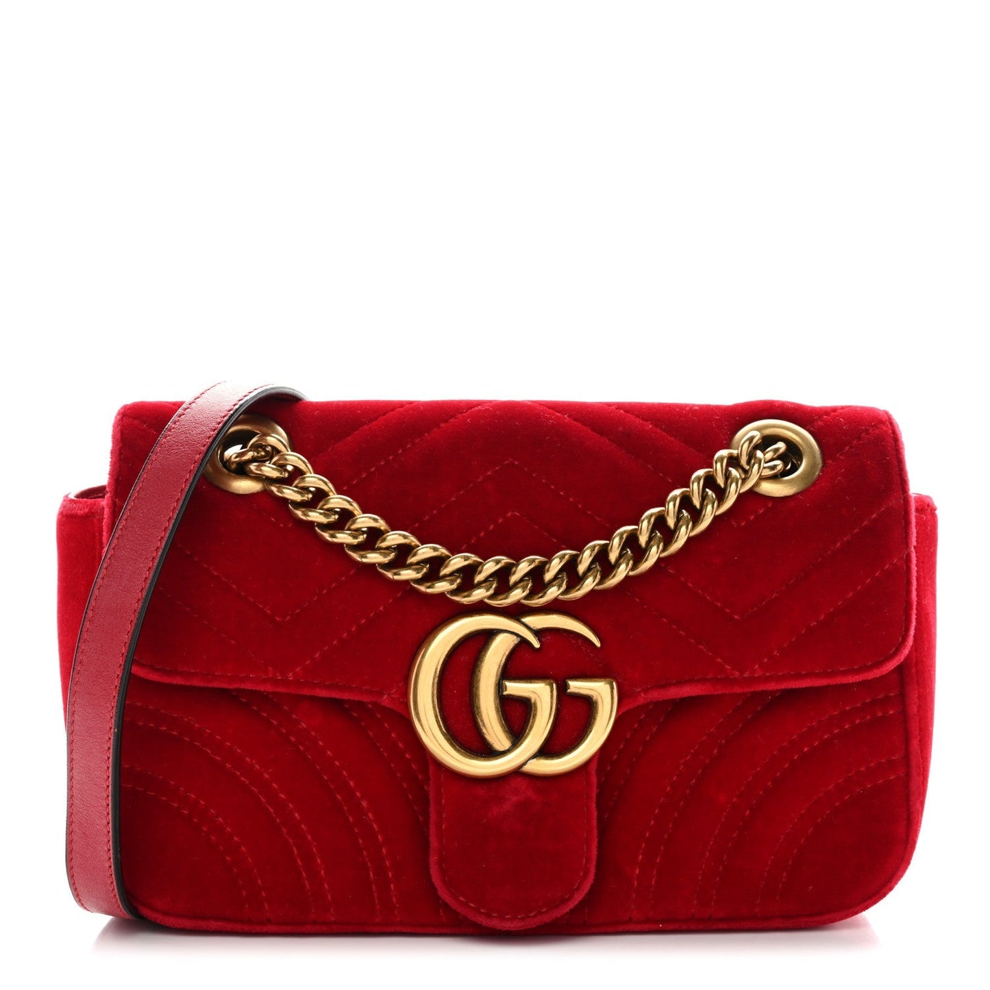 Velvet Matelasse Mini GG Marmont Shoulder Bag Hibiscus Red