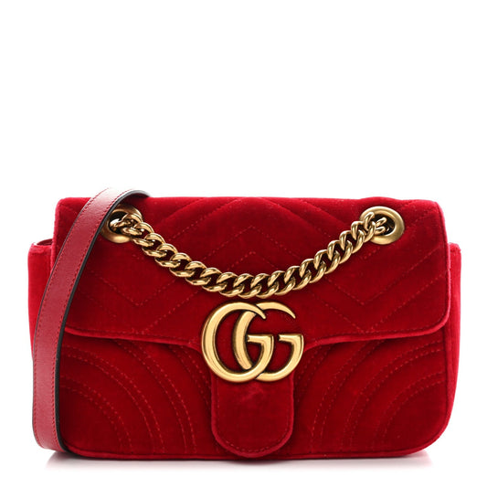 Velvet Matelasse Mini GG Marmont Shoulder Bag Hibiscus Red