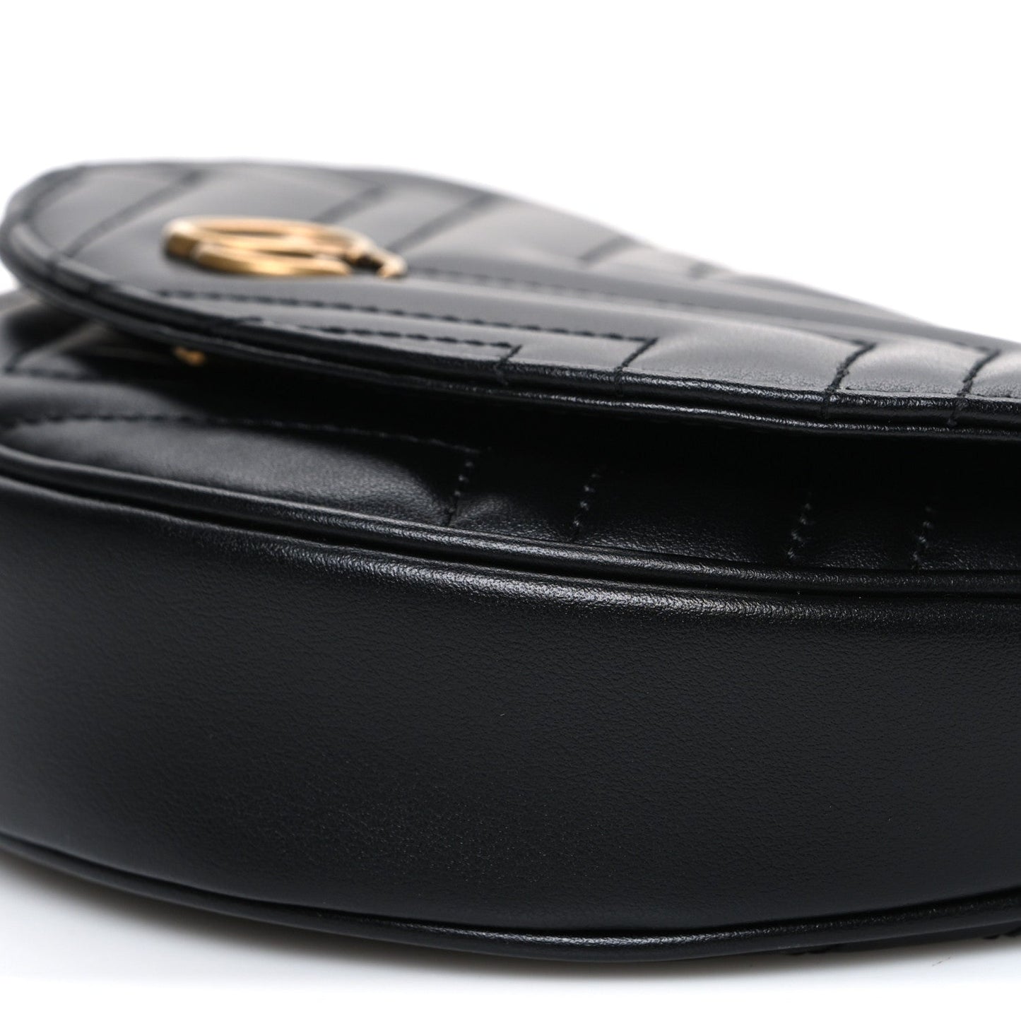 Calfskin Matelasse Mini GG Marmont Chain Half Moon Crossbody Bag Black