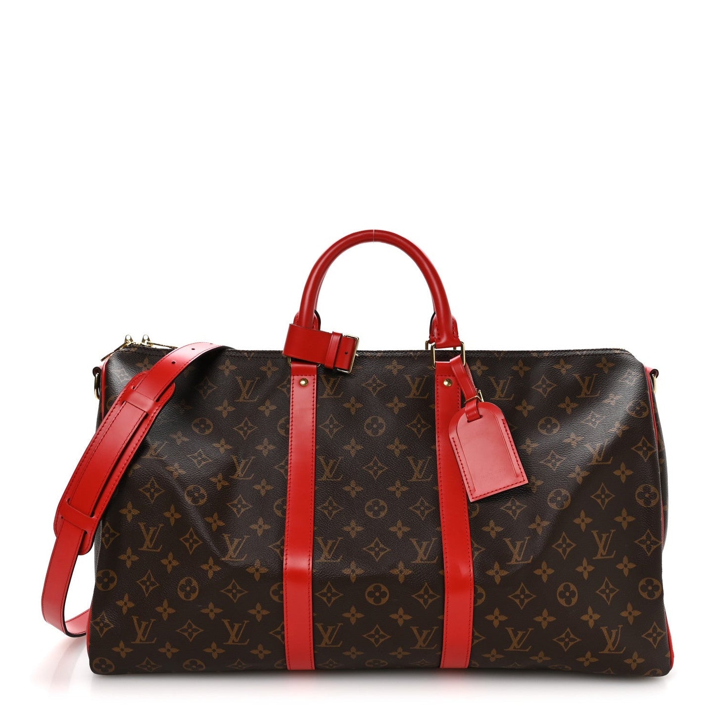 Calfskin Monogram Keepall Bandouliere 50 Coquelicot