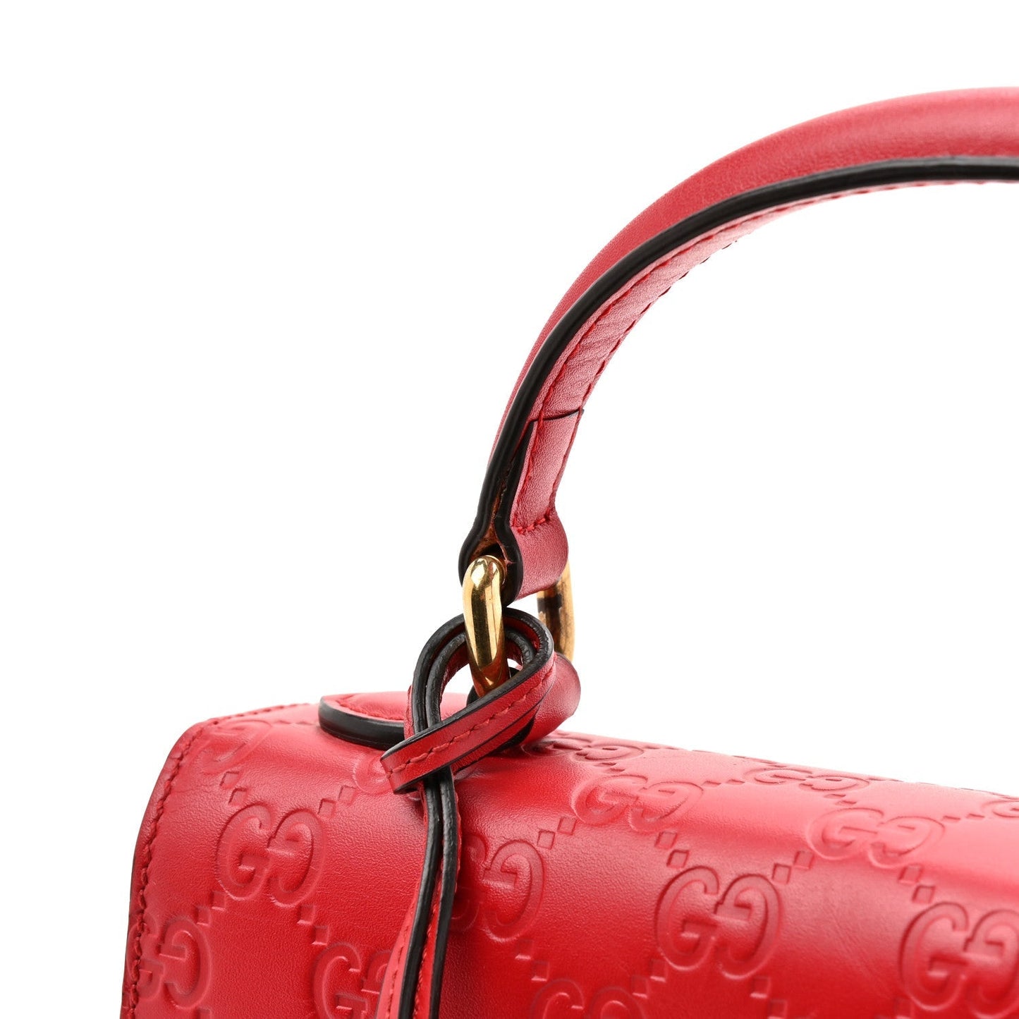 Guccissima Signature Small Padlock Top Handle Bag Hibiscus Red