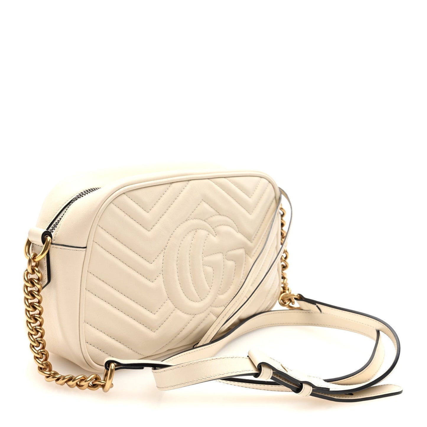 Calfskin Matelasse Small GG Marmont Chain Shoulder Bag White