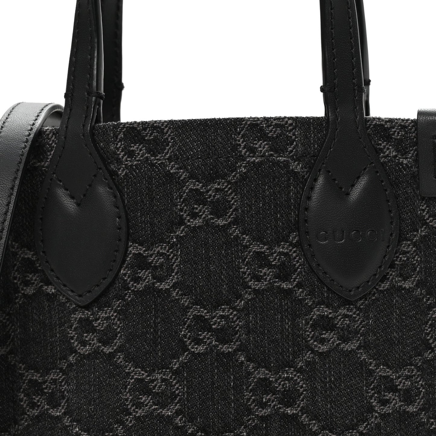 Denim GG Monogram Calfskin Mini Ophidia Tote Bag Black