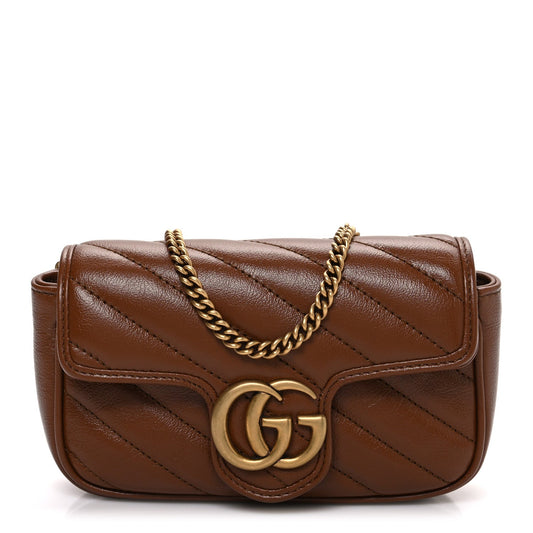 Azalea Calfskin Matelasse Diagonal Super Mini GG Marmont Shoulder Bag Cuir