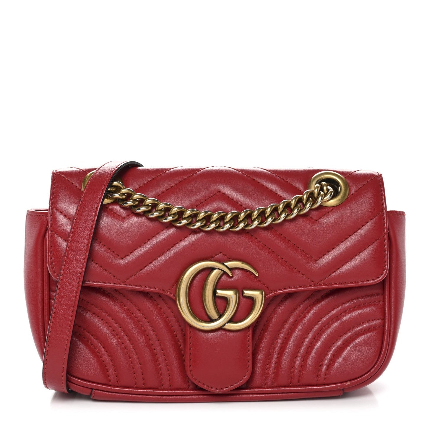 Calfskin Matelasse Mini GG Marmont Shoulder Bag Hibiscus Red