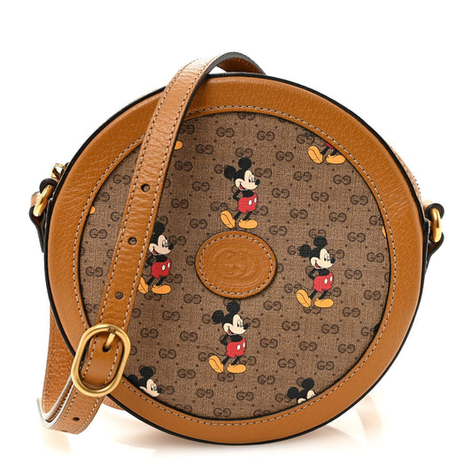 X DISNEY Mini Vintage GG Supreme Monogram Mickey Mouse Round Shoulder Bag Beige Vintage Sun Oil