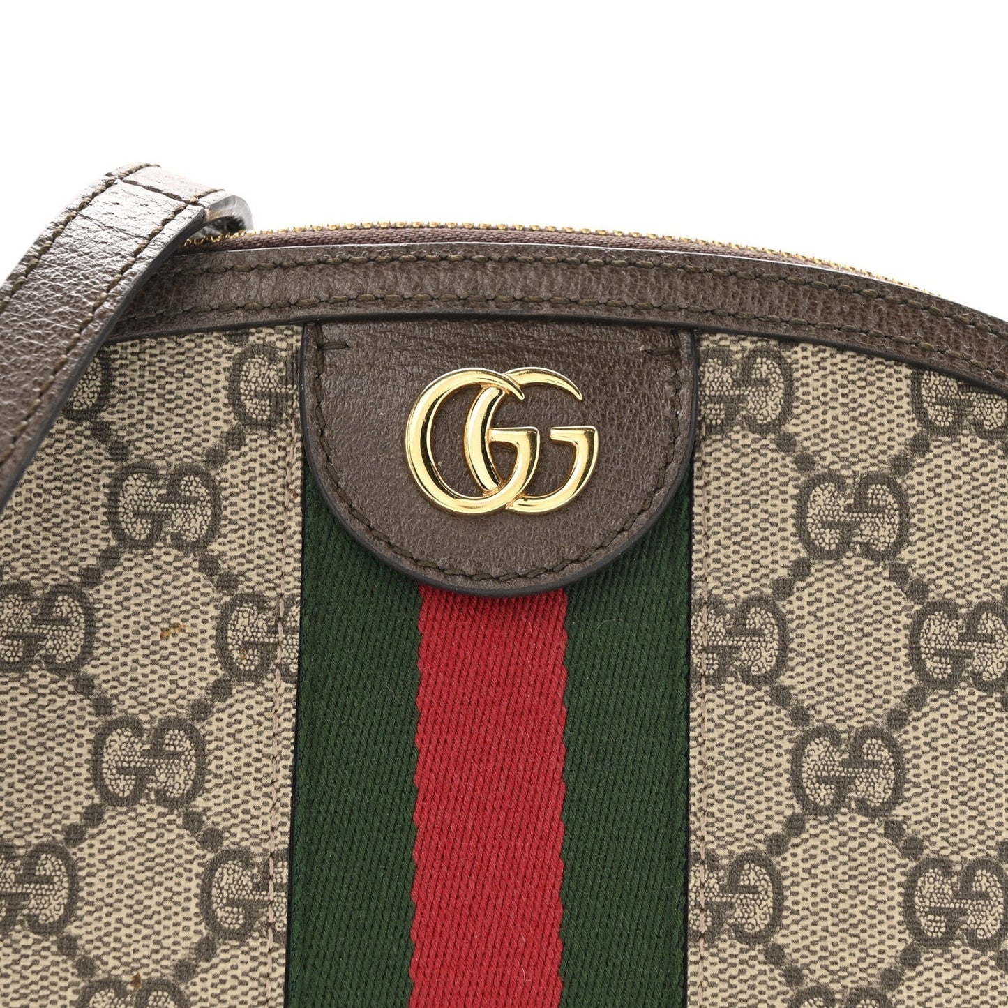 GG Supreme Monogram Textured Dollar Calfskin Web Small Ophidia Dome Shoulder Bag Beige Ebony New Acero