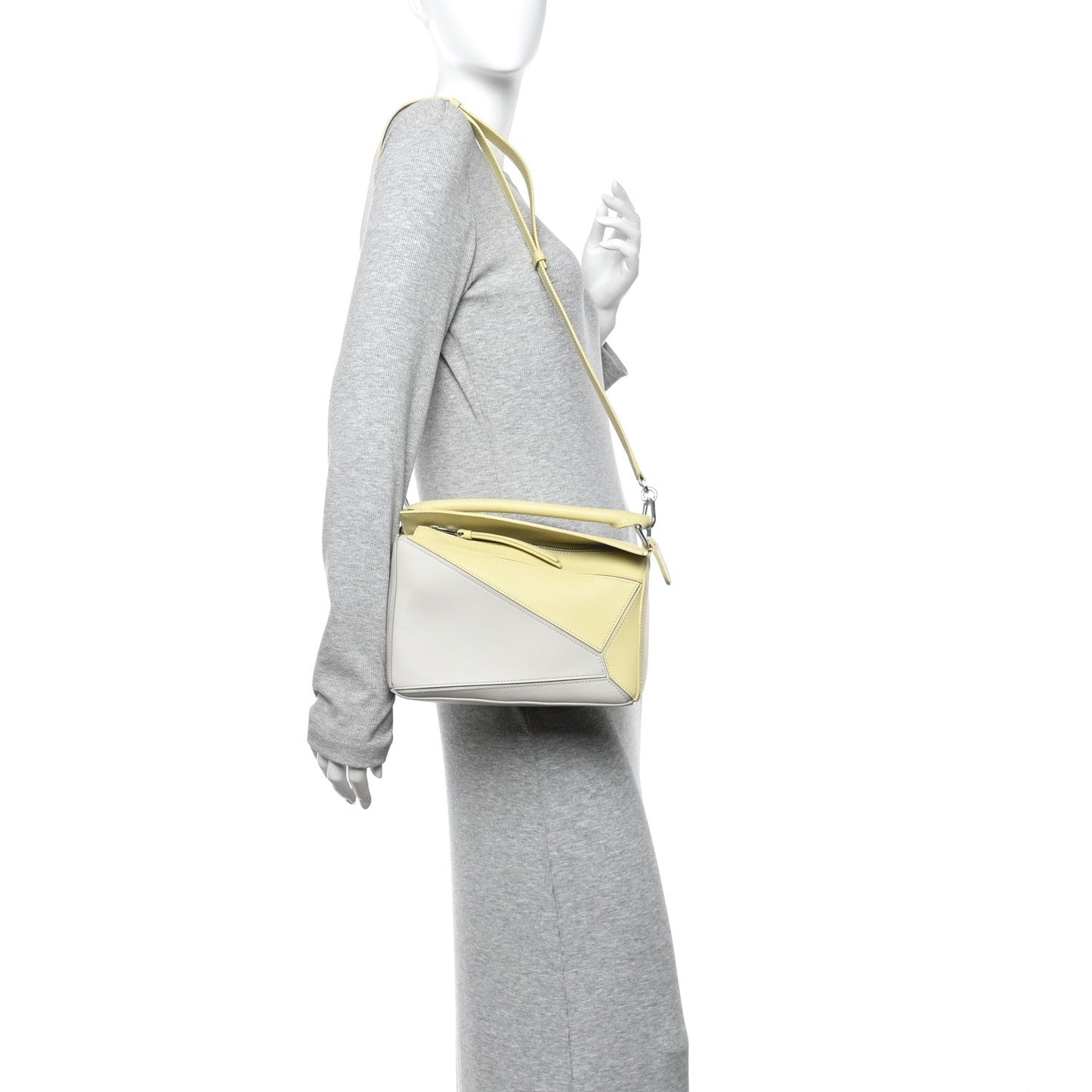 X ALBERS Nappa Calfskin Small Puzzle Bag Pale Grey Light Citrine