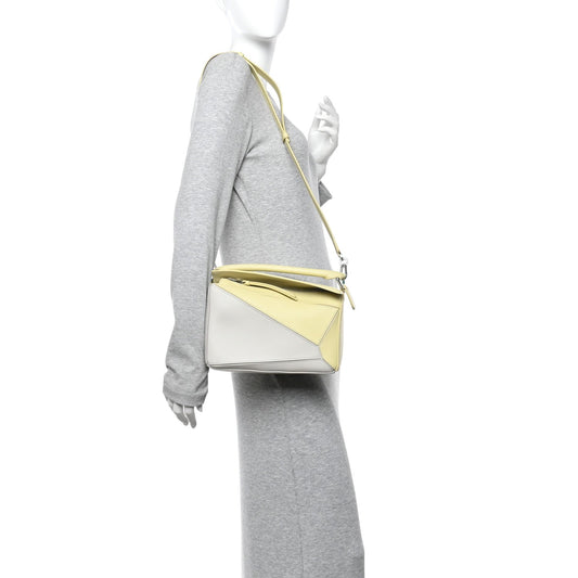 X ALBERS Nappa Calfskin Small Puzzle Bag Pale Grey Light Citrine