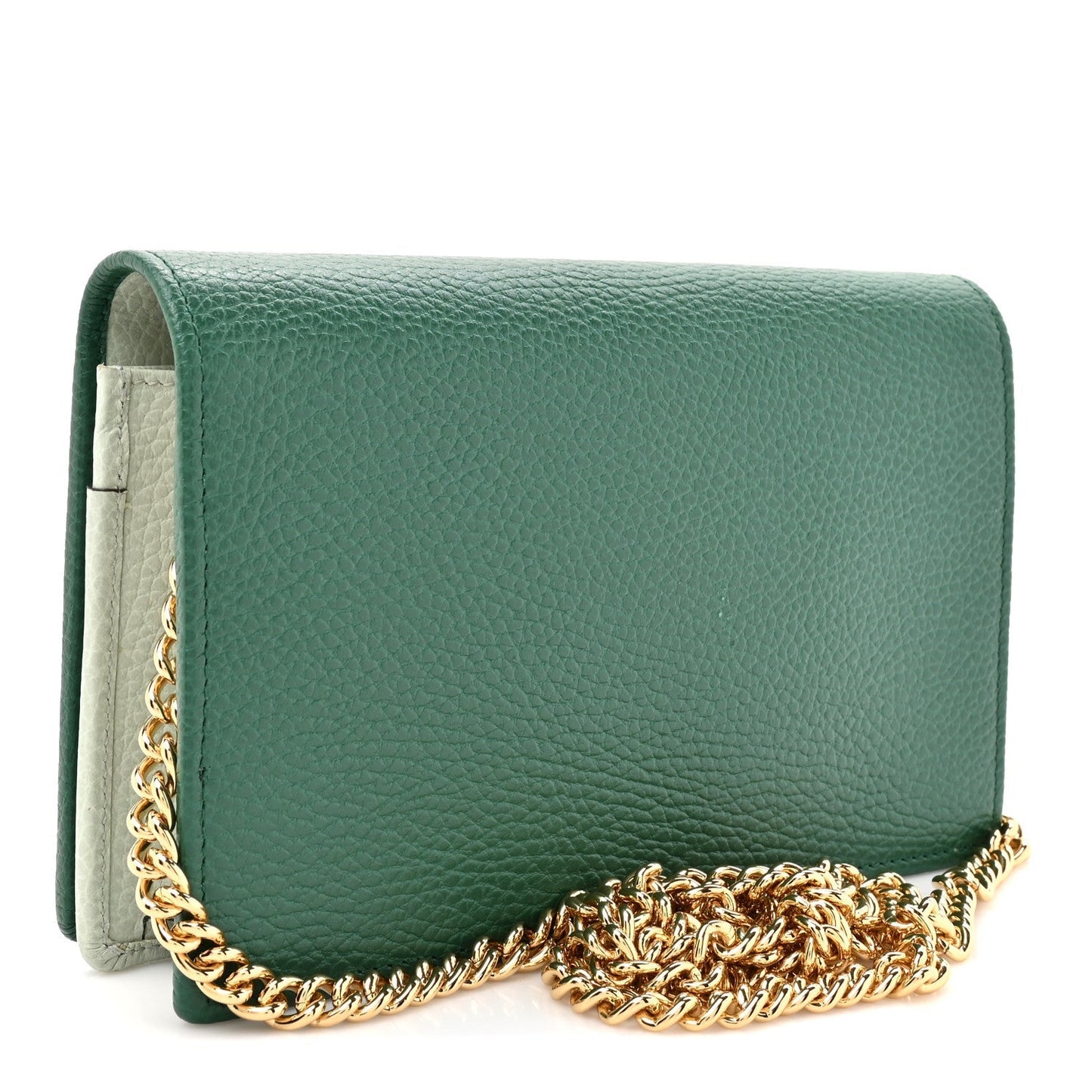 Dollar Calfskin Mini GG Marmont Chain Wallet Emerald Green Salvy Green