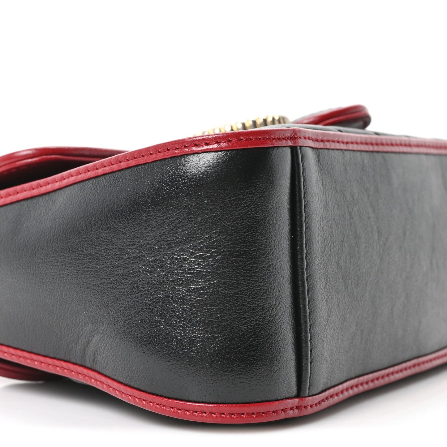 Vintage Effect Calfskin Matelasse Diagonal Mini Torchon GG Marmont Top Handle Shoulder Bag Black Romantic Cherry