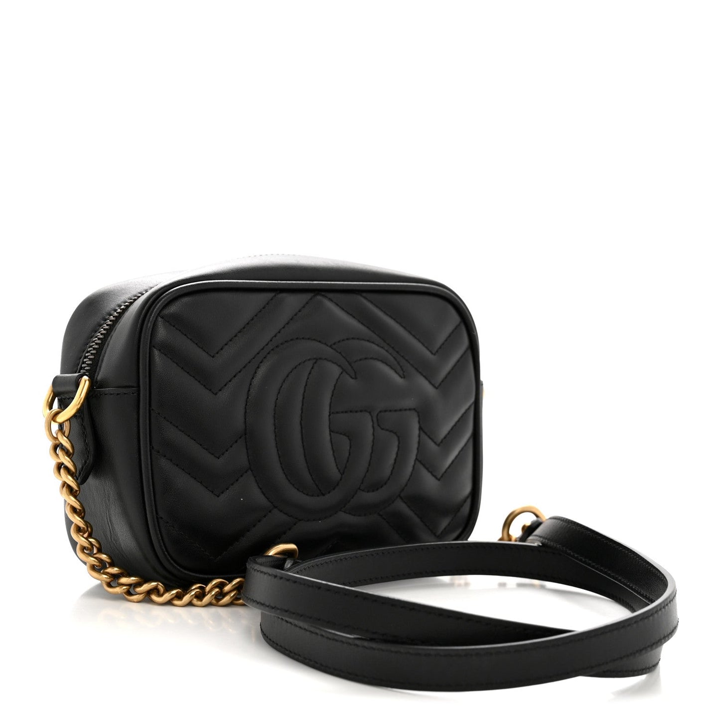 Calfskin Matelasse Mini GG Marmont Chain Shoulder Bag Black