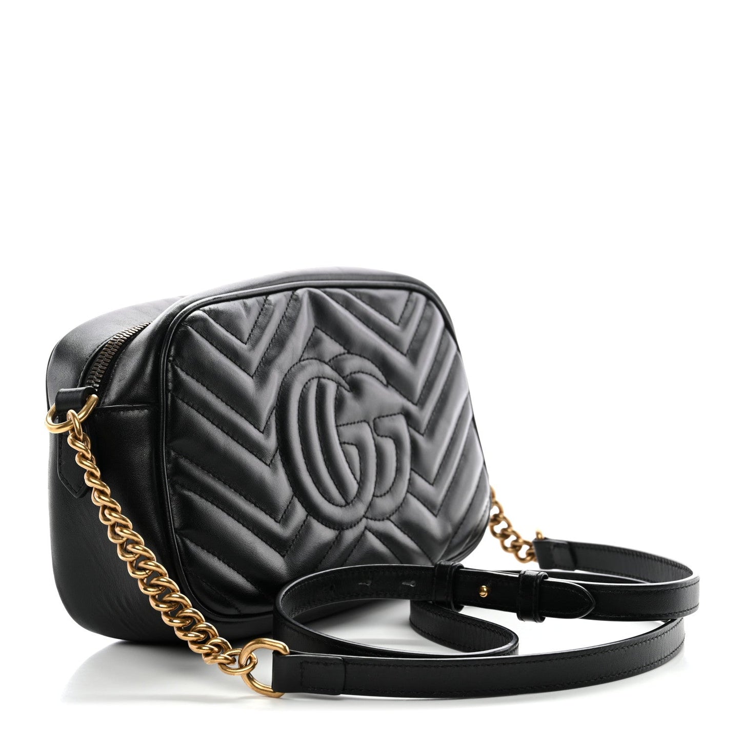Calfskin Matelasse Small GG Marmont Chain Shoulder Bag Black